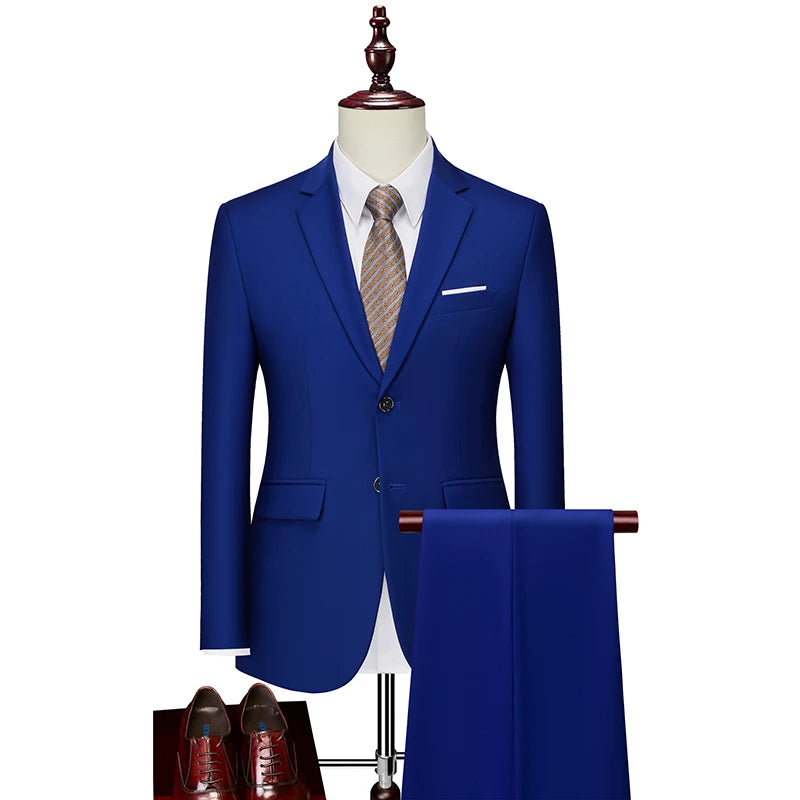 2026 New Men's 2-Piece, Dark Green Slim Fit Suit Set with Pure Color Jacket & Pants for Office/Interview/Wedding/Party/Business