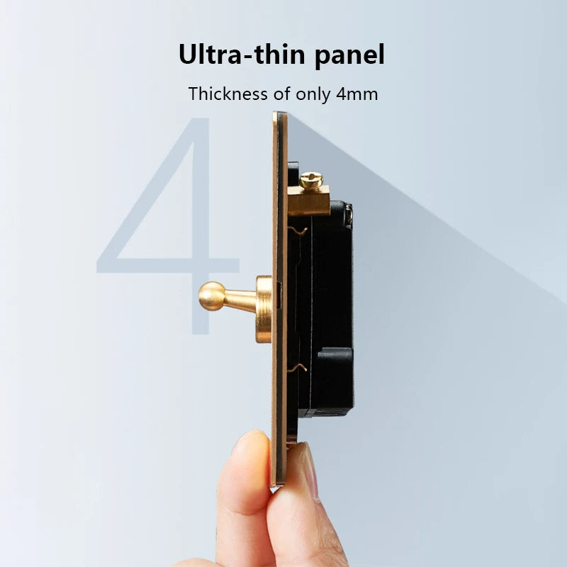 Retro Wall Light Toggle Switch Dual EU FR Socket Gold Stainless Steel Brushed Panel  Vintage Brass Lever For Home Improvement