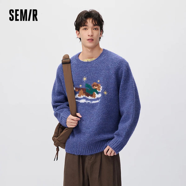 អាវយឺតប៉ាក់ Semir សម្រាប់បុរស រចនាបថសត្វចិញ្ចឹម ឆ្កែ រចនាបថ Jacquard ឆ្នាំ ២០២៦ សម្លៀកបំពាក់រដូវរងាថ្មី ស្លៀកប្រចាំថ្ងៃ ស្ទីលទីក្រុង ធម្មតា អាកាសធាតុត្រជាក់ ស្រទាប់