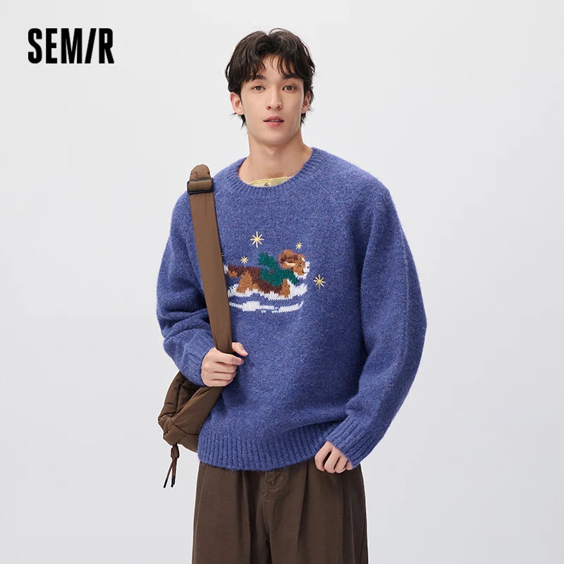 អាវយឺតប៉ាក់ Semir សម្រាប់បុរស រចនាបថសត្វចិញ្ចឹម ឆ្កែ រចនាបថ Jacquard ឆ្នាំ ២០២៦ សម្លៀកបំពាក់រដូវរងាថ្មី ស្លៀកប្រចាំថ្ងៃ ស្ទីលទីក្រុង ធម្មតា អាកាសធាតុត្រជាក់ ស្រទាប់