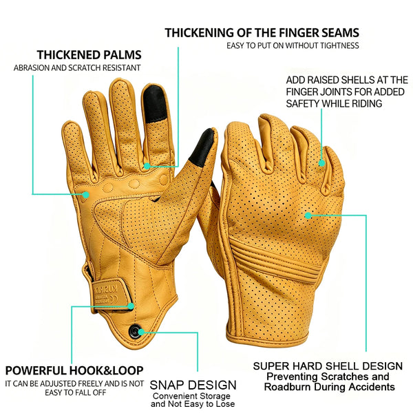 ស្រោមដៃស្បែកបុរាណសម្រាប់ម៉ូតូ Guantes ធន់នឹងការពាក់ អេក្រង់ប៉ះ ស្រោមដៃម៉ូតូបុរសស្ត្រី ការពារការរអិល