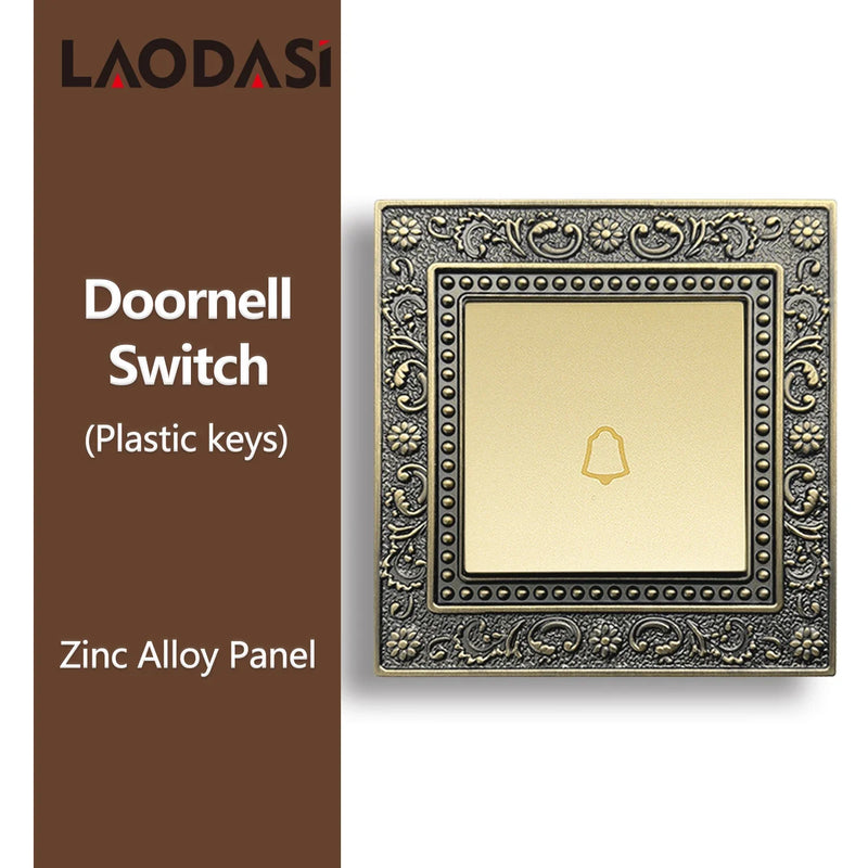 Deopoguye Vintage EU FR UK Light Switch Socket,Europe Standard Metal Zinc Alloy Push 1/2/3Gang Switch Panel for Home Improvement