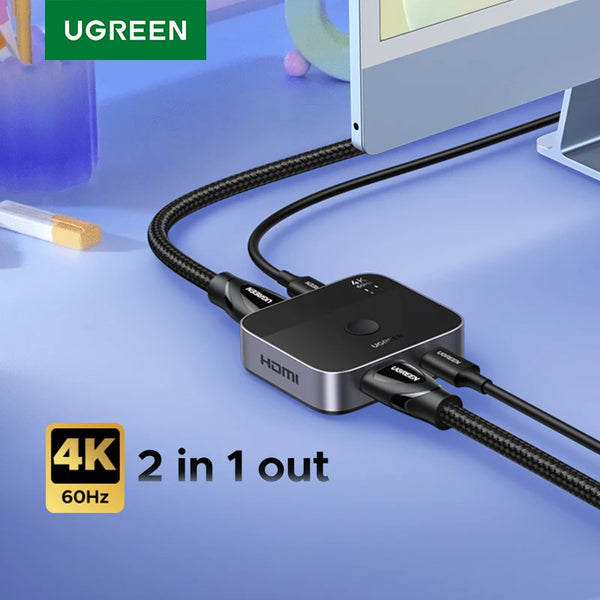 UGREEN HDMI USB C Switch 2 in 1 Out 4K 60Hz Manual Button for PS5 Xbox PC TV Monitor Projector HDCP 2.2 Home Theater Gaming