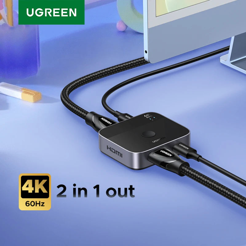 UGREEN HDMI USB C Switch 2 in 1 Out 4K 60Hz Manual Button for PS5 Xbox PC TV Monitor Projector HDCP 2.2 Home Theater Gaming
