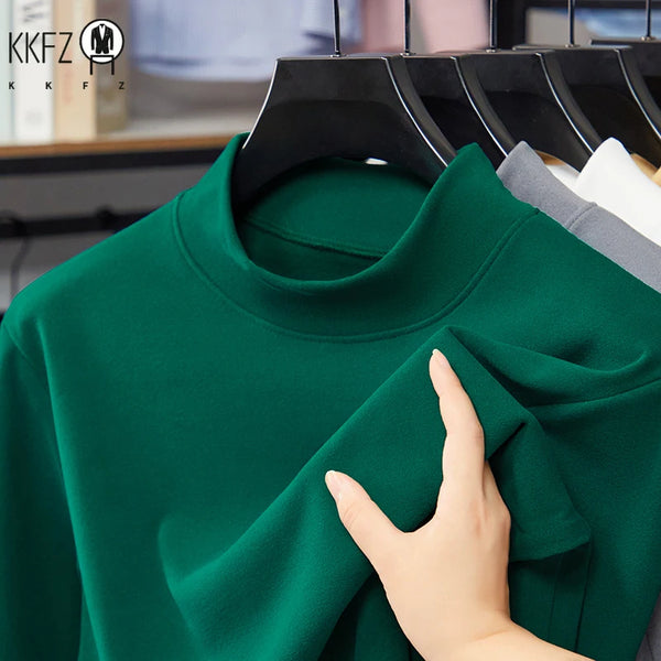 Mens Slim Mock Neck Base Shirts Light Warm Brushed Fabric Stretch Long Sleeve Tops For Daily Casual And Outer Matching