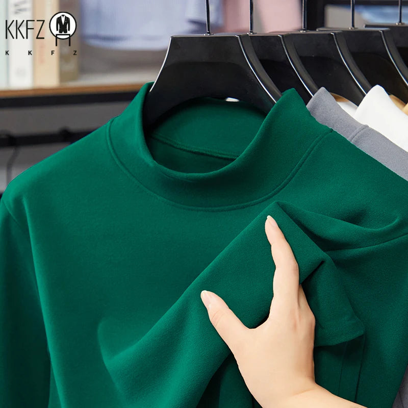Mens Slim Mock Neck Base Shirts Light Warm Brushed Fabric Stretch Long Sleeve Tops For Daily Casual And Outer Matching