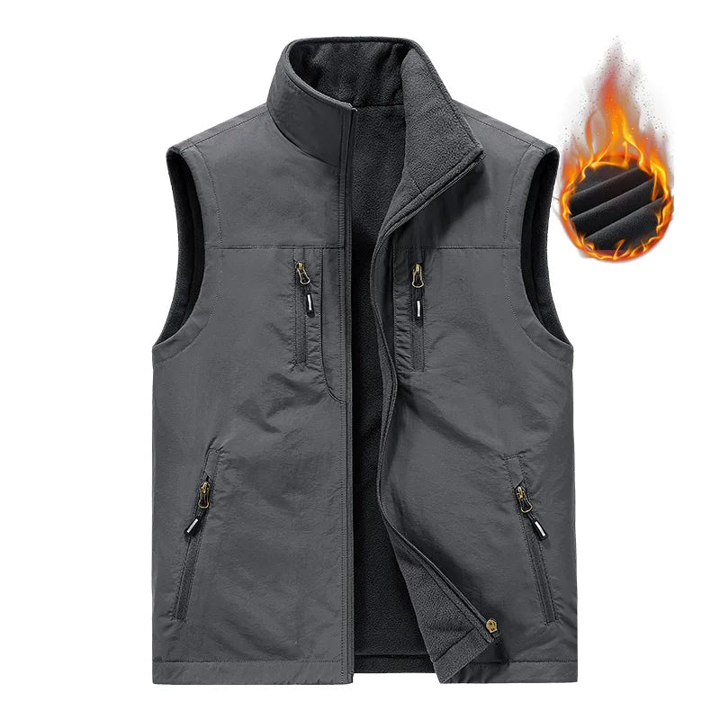 Double-Sided Vest Autumn Winter Thickened Fleece Men's Vest Jacket Warm Outerwear Slim Fit Casual Style Daily