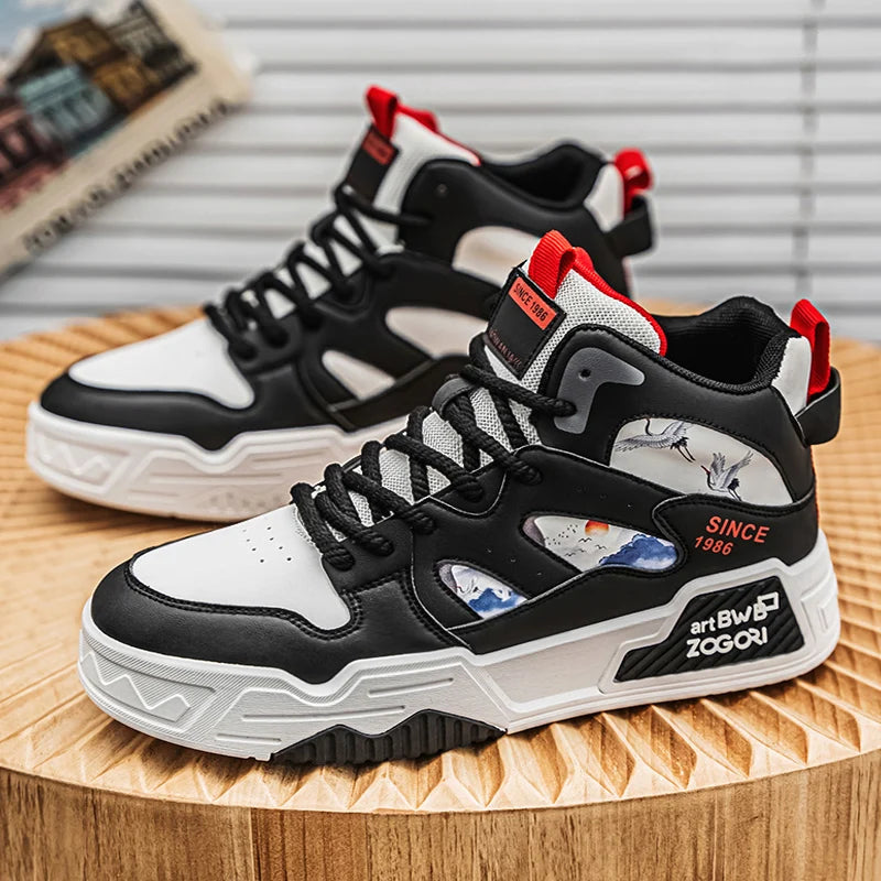 Men's high top board shoes spring and autumn new breathable soft sole comfortable outdoor casual shoes student sports flat shoes