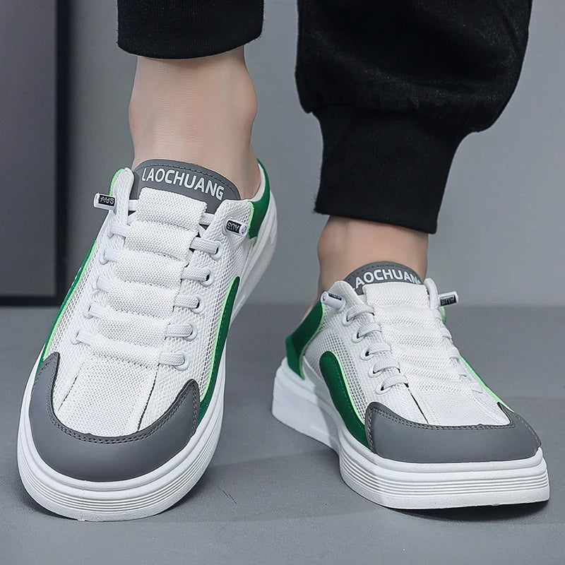 Men's breathable casual shoes summer new outdoor mesh half slippers comfortable soft soles fashion youth versatile trendy shoes