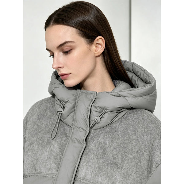 Amii Cropped Women's Down Jacket 2026 Winter New Loose Hooded Patchwork Down Jacket Lightweight Warm Thick Top Clothes 12654022