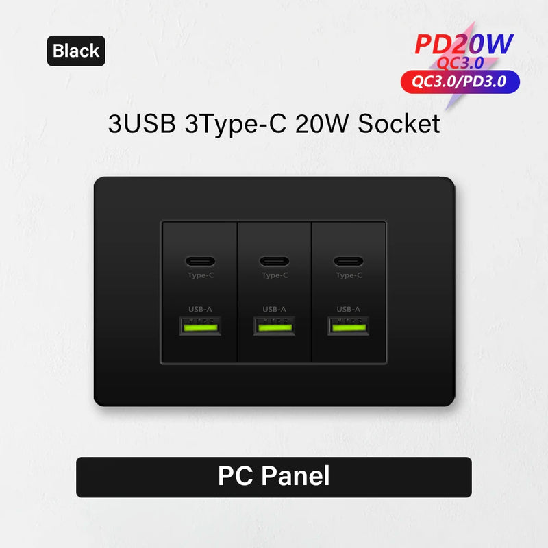 Korea Chile standard 20W Super Fast smart Charge Type C USB Port Power Wall Socket Plug,118*73mm Quick Charge electrical Outlet