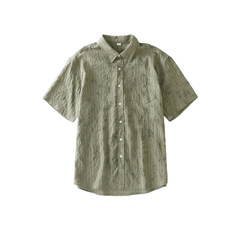 DUKEEN Hawaiian Style Lyocell Ink-Printed Shirt for Men Summer Thin Ice-Silk Coolness Breathable Short-Sleeve Top Men's Clothing