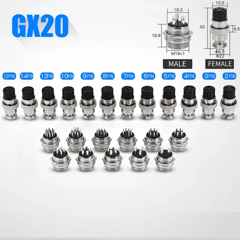 5/10/20Set GX12 GX16 GX20 2 3 4 5 6 7 8 9 10 12 14 15 Pin Male&Female Docking Aviator Aviation Plug Socket Circular Connector
