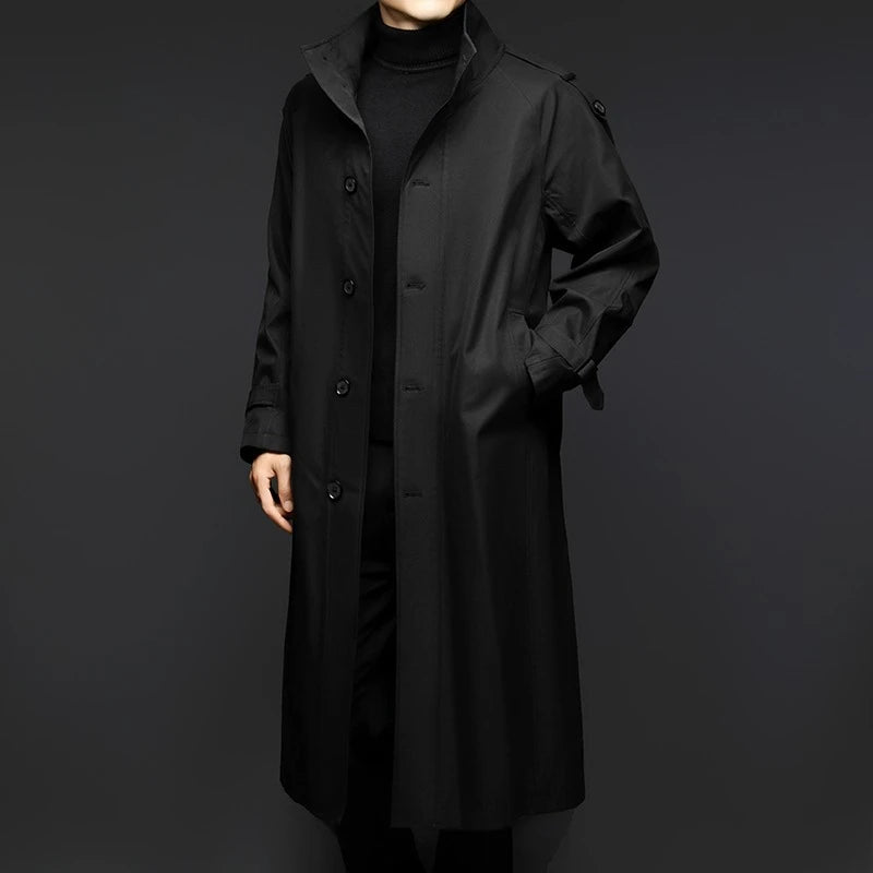 High-quality Men's Business Casual Windbreaker, Solid Color Daily Windproof Long Jacket, Elegant British Style Coat.