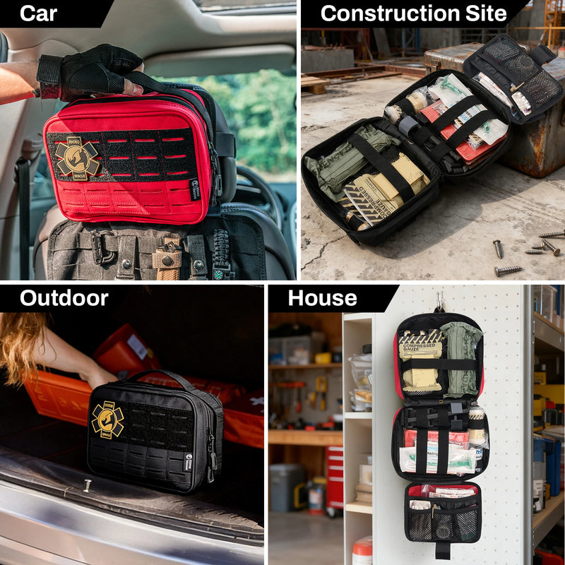 RHINO RESCUE Compact Vehicle First Aid Pack, Disaster Preparedness Kit, Molle Storage Pouch for Outdoor & Home Safety