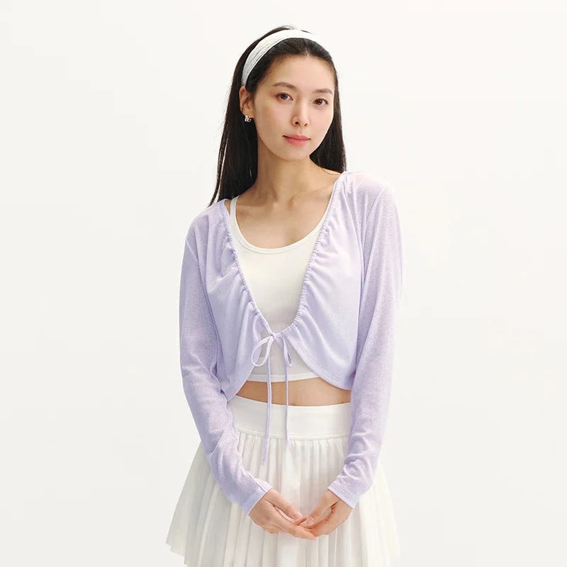 Semir Womens Cardigan 2026 Short Slim Linen Like Solid Drawstring Bow Sweet Gentle Casual Soft