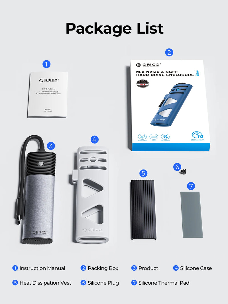 ORICO Portable M2 SSD Case NVME SATA Dual Protocol Tool Free M.2 SSD Enclosure External for NVME PCIE NGFF SATA SSD Disk Box
