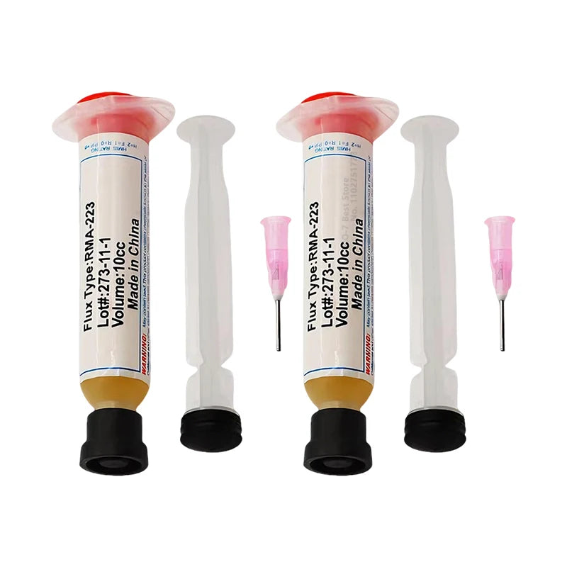 ហ្វ្លុយស៊ីល័រ RMA-223 Rosin 10cc មានជាតិស្អិតខ្ពស់ ផ្សែងទាប គ្មានសំណល់ សម្រាប់ឧបករណ៍ជួសជុលទូរស័ព្ទ និងបន្ទះឈីបកុំព្យូទ័រ PCB BGA PGA