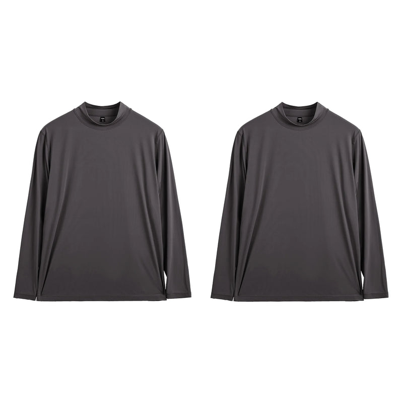 Maden Men's Mock Neck Long Sleeve Tee Slim Fit Stretch Layering Shirt Gray Workout Basic T-shirt for Spring and Fall Underwear