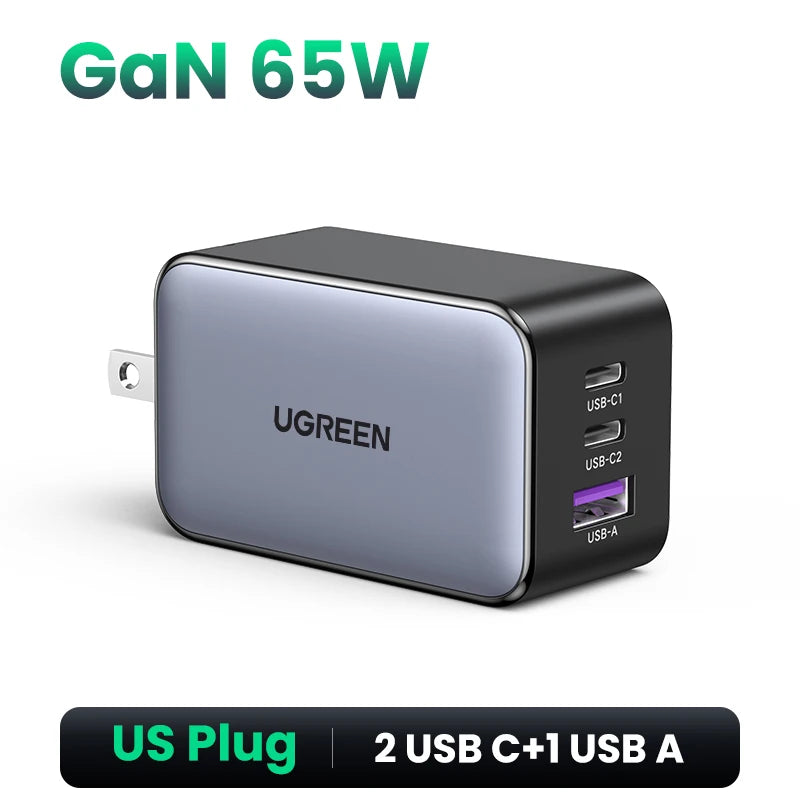 UGREEN 65W GaN Charger Quick Charge 4.0 3.0 USB C Charger for iPhone 18 17 16 Pro Max Laptop Macbook Air Tablet PD Fast Charger