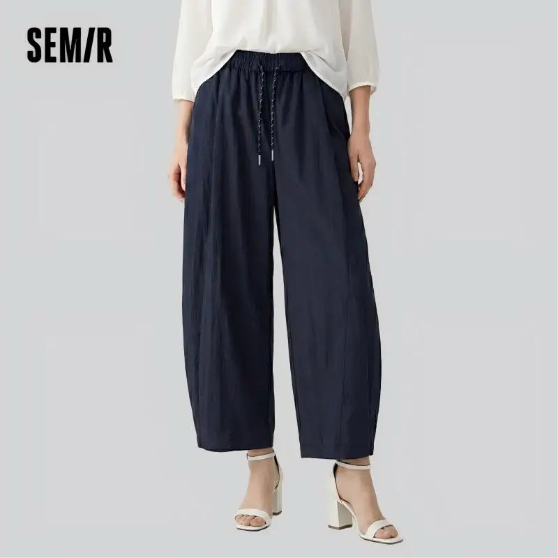 Semir Women Pants Woven 2026 Curved Cut Wide Leg Drawstring Urban Casual Everyday Style Soft Comfortable Daily Wear Trendy