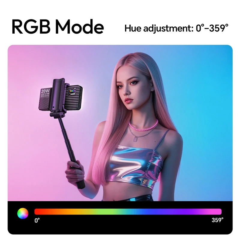 ភ្លើងវីដេអូ Ulanzi K20 RGB 20W សម្រាប់ថតរូប ភ្លើង LED CCT 1800-9000K 3200Lux 3300mAh ភ្លើងបន្ទះ ភ្លើងពេញសម្រាប់ Vlog ម៉ោនជើងកាមេរ៉ា