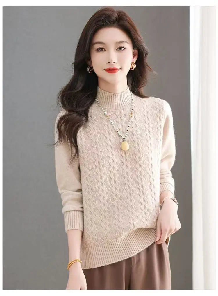 Sweater Woman Clothing Korean Fashion Half High Neck Pullover Pulls Femmes 2026 Autumn Solid Color Women's Long Sleeve Top