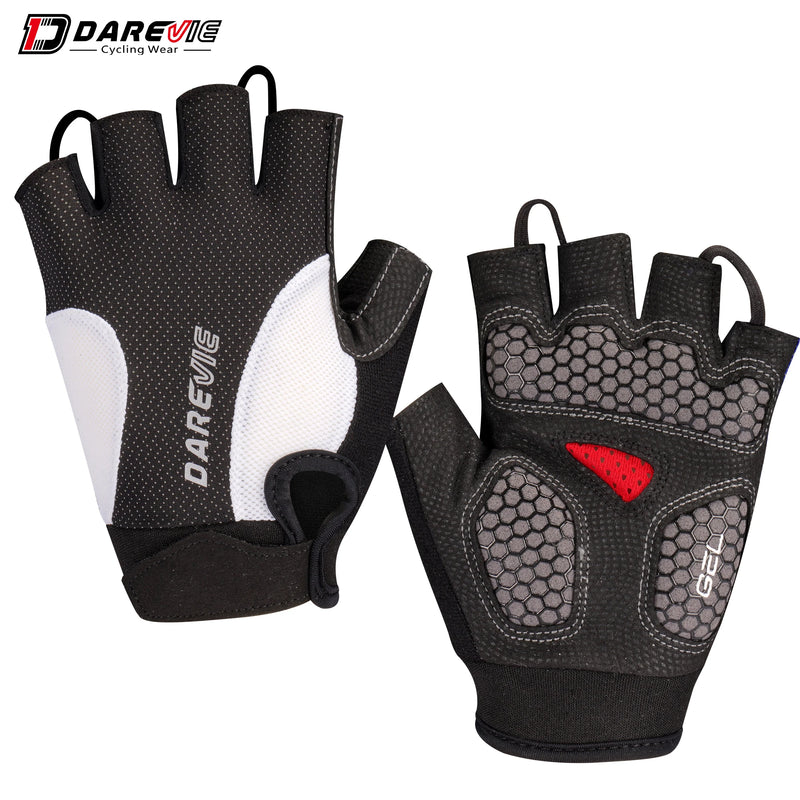 ស្រោមដៃជិះកង់ DAREVIE បន្ទះជែល 60kg/m³ ស្នោការពារការប៉ះទង្គិច ស្រោមដៃជិះកង់ពាក់កណ្ដាលម្រាមដៃ បុរស ស្ត្រី Bionic Ergonomic MTB ស្រោមដៃ Pro Team