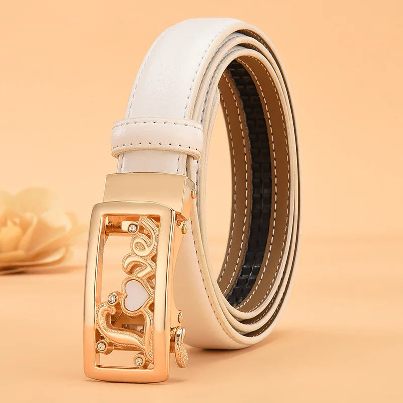 Red Women's Automatic Buckle Belt, Fashion Casual Belts Cinturon Male Waistband White Black 90cm-115cm