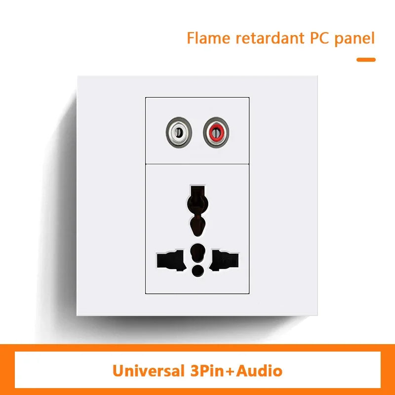 Universal 3-pin Wall Power Socket with Cat6 Network /HDML /USB Type-c/Fiber UK Wall PC Socket Intelligent Electrical Outlet plug