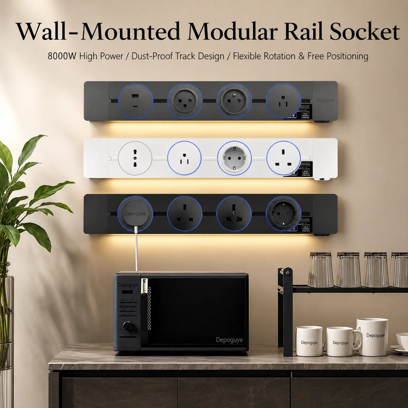 Induction lamp Wall Track Socket EU FR Italy Israeli UK Standard Home Office Electric Socket Removable Plugs Adapter USB C Ports
