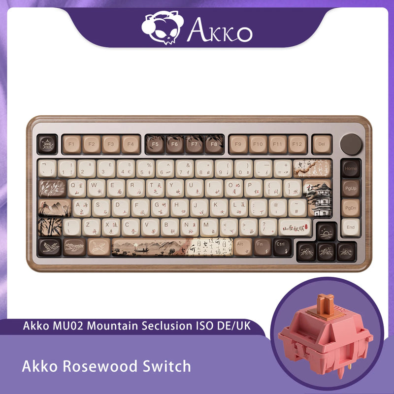 Akko MU02 75% Mountain Seclusion Wooden Mechanical Gaming Keyboard VIA ISO DE/UK RGB Hot Swap BT5.0/2.4G Wireless &Type-C Wired