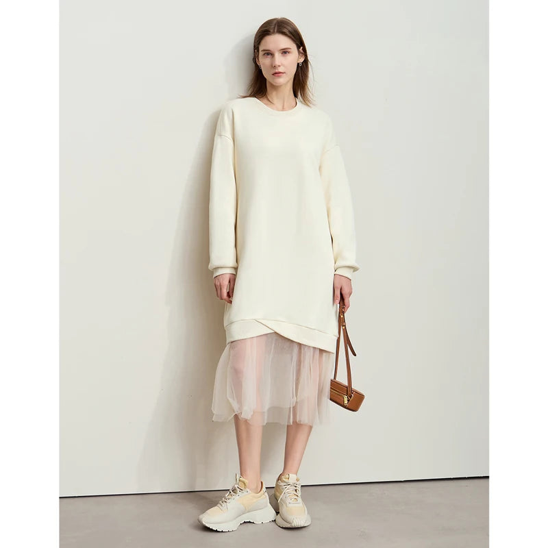 រ៉ូប AMII Minimalist Womens រដូវរងាឆ្នាំ ២០២៥ កមូលថ្មី ដៃវែង សម្លៀកបំពាក់នារី រ៉ូប Midi រលុងធម្មតា ១២៤៤៤១២០