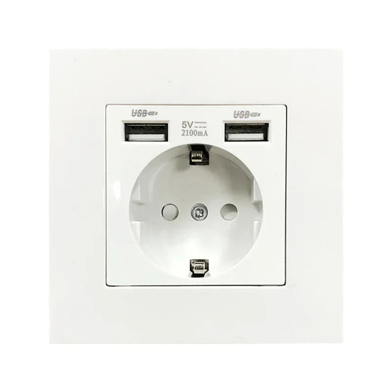 DepoGuye wall type dual USB power socket 2.1A, bedroom socket, 16A wall socket, PC panel, Spain, Russia and EU standard socket
