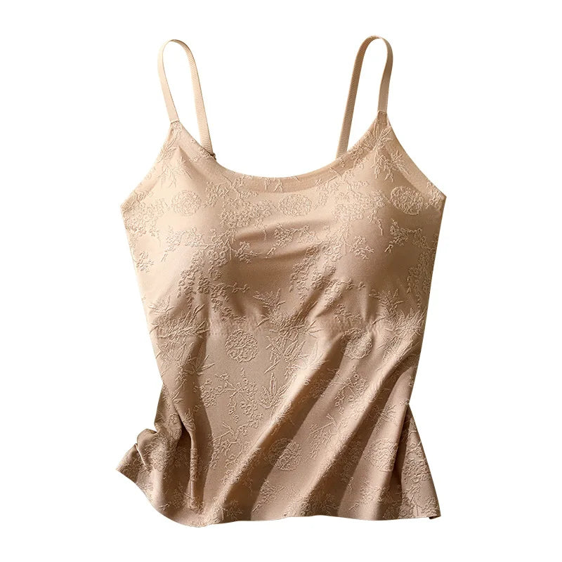 National Style Jacquard Printed Seamless Underwear Sling Vest Women's Inner Fixed Cup One Piece Pajamas Top Lady Sleepwear