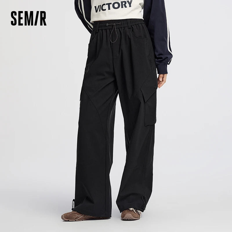 Semir Women Pants Solid Drawstring Wide Leg Split Detail Long Leg Look 2026 Autumn Cargo Style Outdoor Casual Trousers