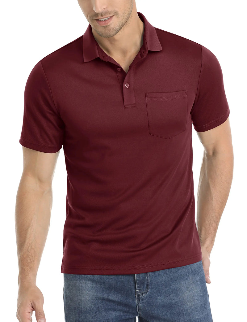 TACVASEN Summer Quick Dry Polos T-shirts Mens Breathable Sport Hiking Tee Shirts Casual Golf Polos T-Shirt Work Tops With Pocket