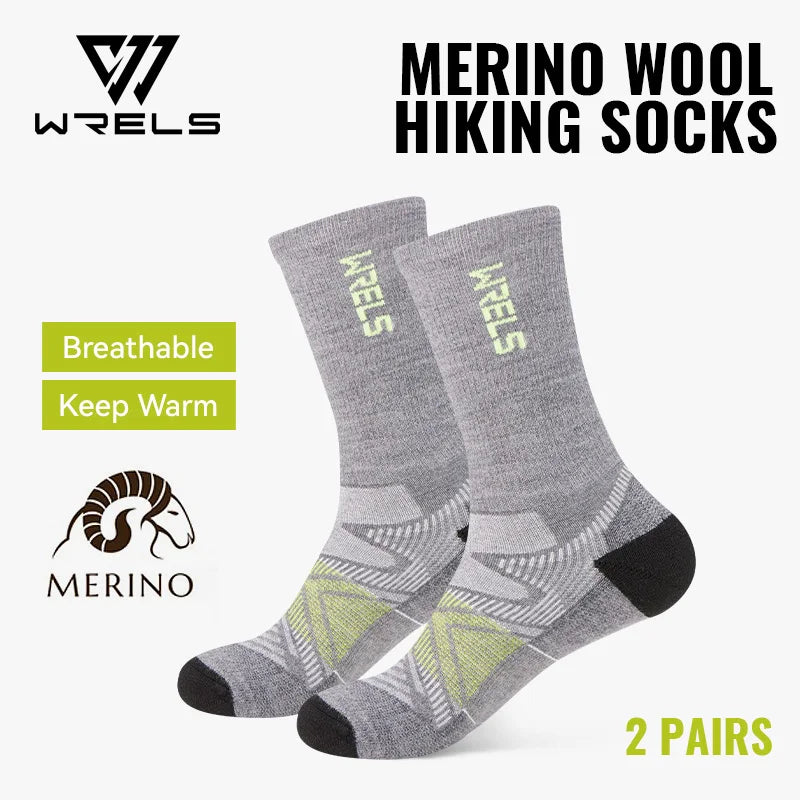 WRELS 1/2/3pairs Merino Wool Socks Hiking Socks Breathable Cushion Sweat Wicking Running Warm Thermal Compression Wool Socks
