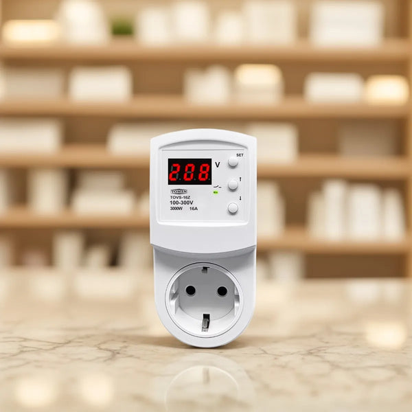 TOMZN TOVS-16Z Automatic Voltage Protector Socket – AC 220–230V, 16A, EU Plug, Overvoltage & Undervoltage Protection