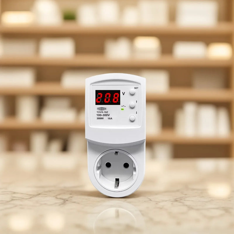 TOMZN TOVS-16Z Automatic Voltage Protector Socket – AC 220–230V, 16A, EU Plug, Overvoltage & Undervoltage Protection