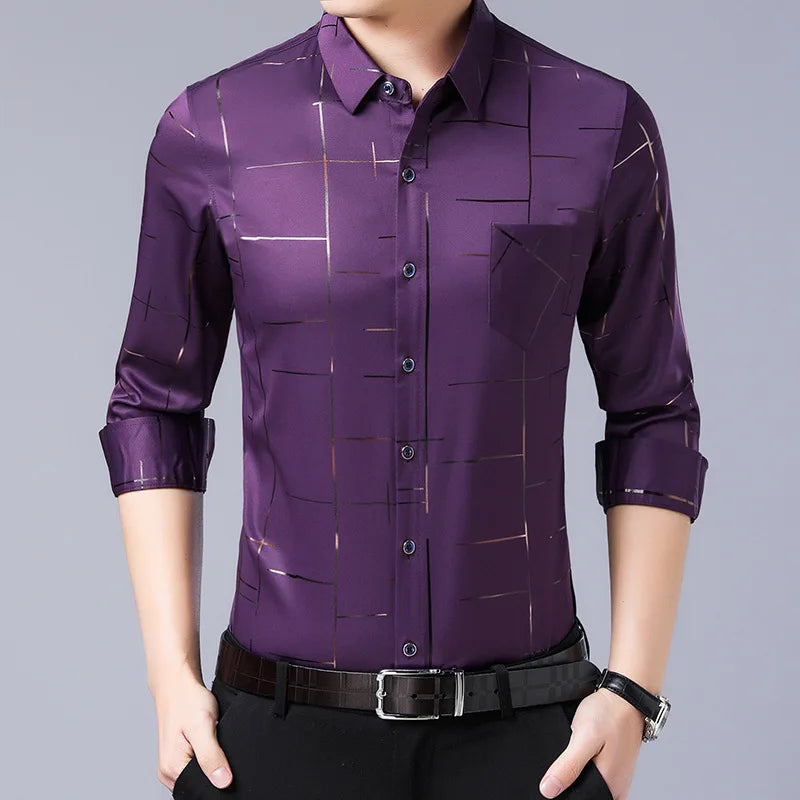 2026 Men's Casual and Fashionable Long Sleeved Printed Shirt, Non Ironing and Wrinkle Resistant Business Top. Asian sizes M–4XL