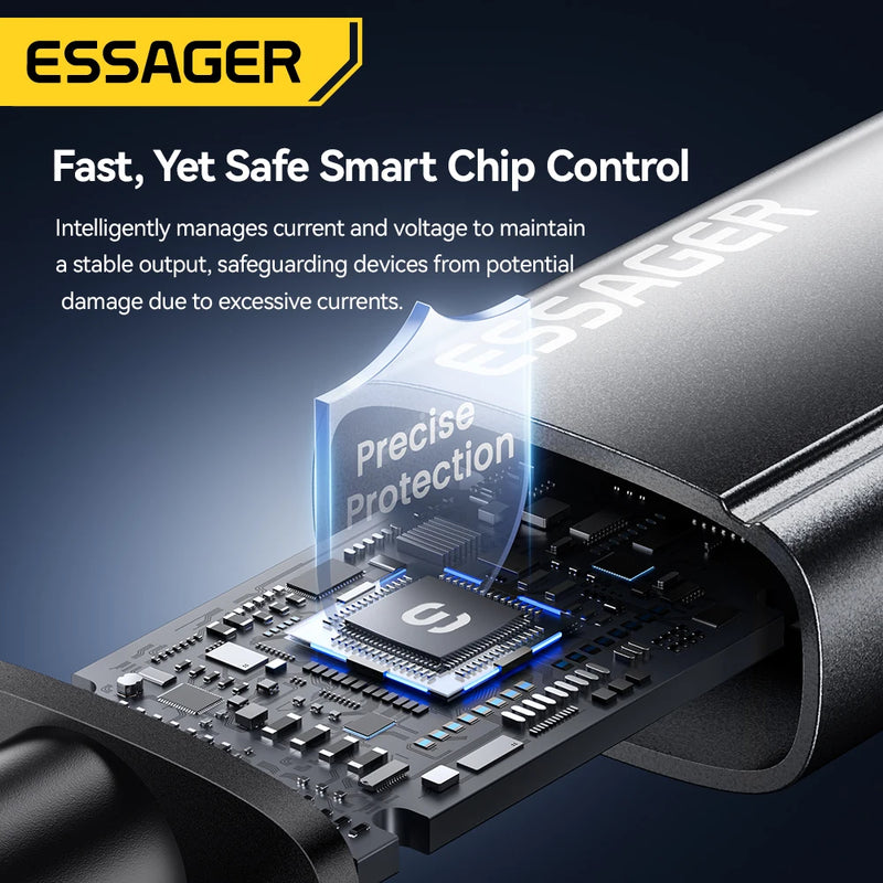 ខ្សែសាកលឿន ESSAGER 2-in-1 100W Type-C/Micro/Lighting 7A ខ្សែសាកទិន្នន័យពហុមុខងារសម្រាប់ iPhone 16 15 Pro Samsung Laptop