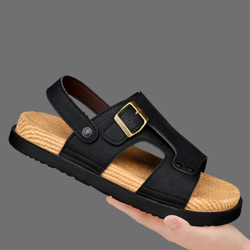 Thick Soles Bottom Platform Mens Leather Sandals Men Adjustable Slippers Sandals Soft Comfortable Summer Shoes