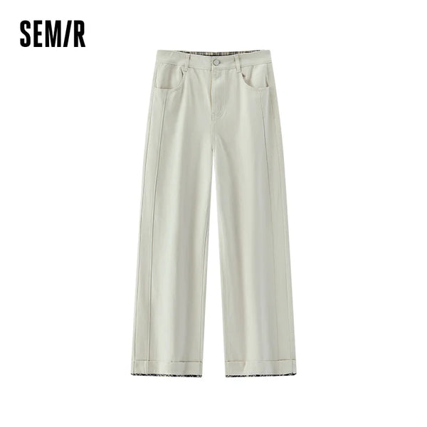 ខោស្ត្រី Semir ក្រណាត់ដុសខាត់ ក្រណាត់កប្បាស ជើងធំទូលាយ មានក្រវ៉ាត់ក រចនាប័ទ្មធម្មតាសម្រាប់ទីក្រុង ឆ្នាំ២០២៦ រដូវរងា ប្រវែងពេញ សមល្មម