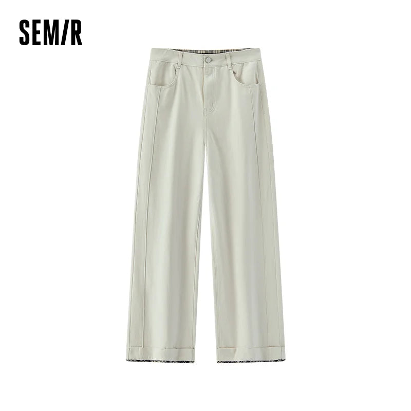 Semir Women Pants Brushed Fabric Cotton Fabric Wide Leg Cuffed Hem Urban Casual Style 2026 Winter Full Length Comfort Fit