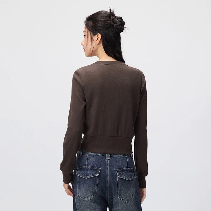 Semir Women Tshirt Long Sleeve Cropped Open Front 2026 Autumn Slim Look Versatile Casual Style Soft Knit Top Daily Wear