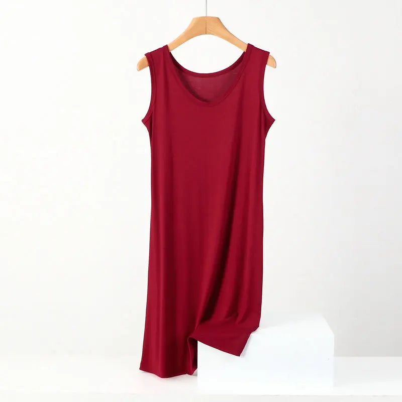 3XL-8XL Large Size Modal Cotton Night Dress Women Sleeveless Vest Nightgowns Elasticity Loose Ladies Nightwear Mid-Long Dresses
