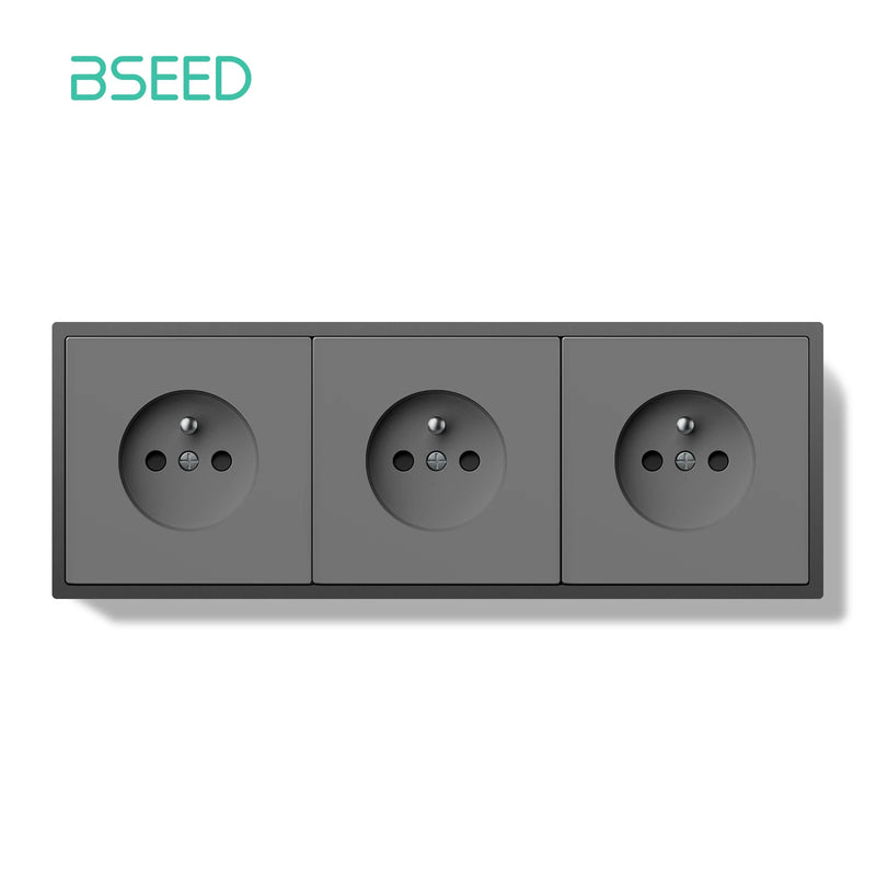 BSEED French Standard Single Wall Socket Double Electrical Outlets Wall Power Socket for France White Black Plastic Frame 16A