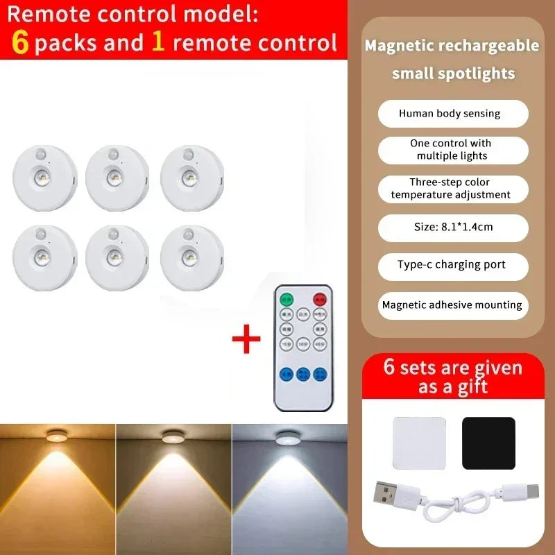 LED Motion Sensor Night Light Wireless Under Cabint Lights Dimmable USB Rechargeable Lighting Kitchen Aisle Closet Home Decor
