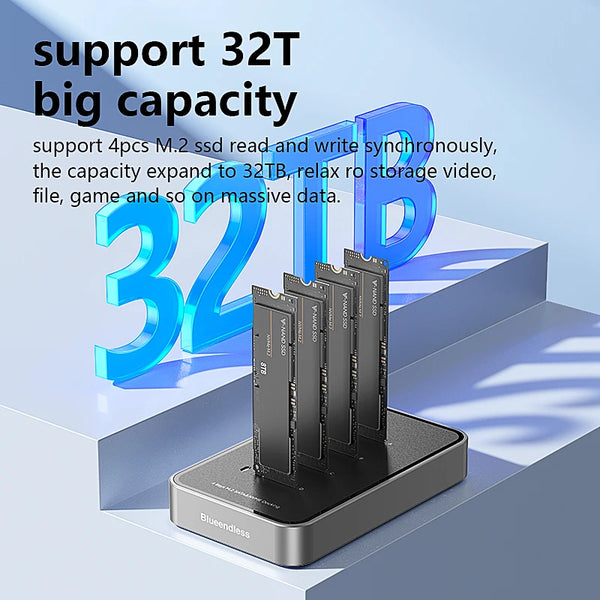 ស្ថានីយ ចត SSD ទំហំ 4 ច្រក Blueendless ប្រភេទ C USB3.1 10Gbps M2 NVMe PCIe SATA NGFF ស្រោម SSD អាលុយមីញ៉ូម
